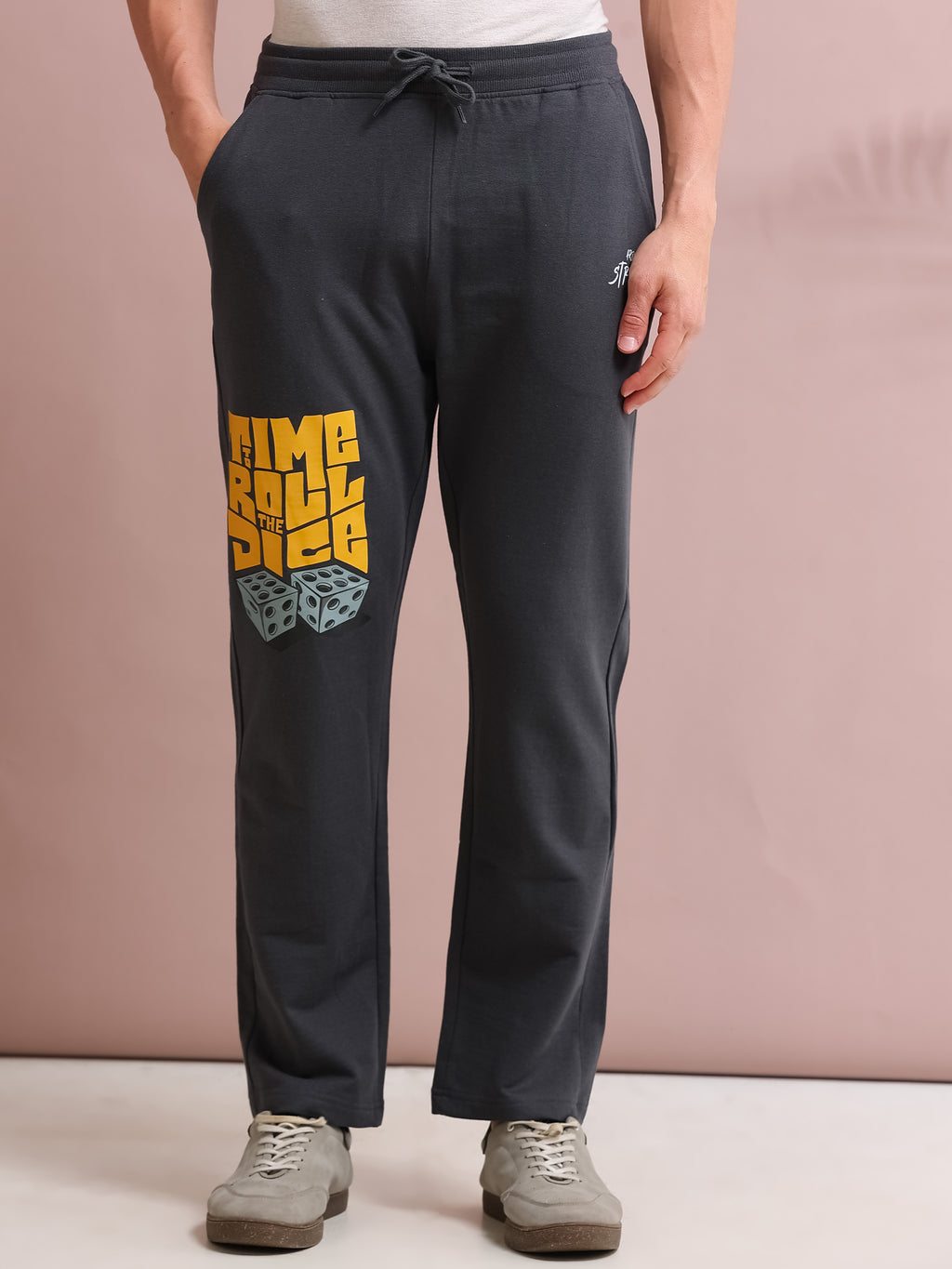 ARDEUR STREETZ Men's Relaxed Fit Self DesignsTrack Pants - Steel Grey