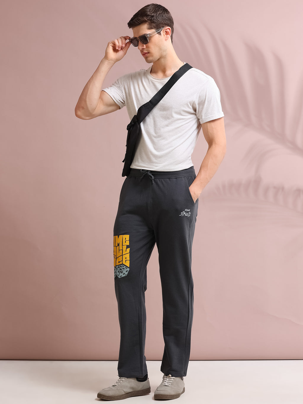 ARDEUR STREETZ Men's Relaxed Fit Self DesignsTrack Pants - Steel Grey