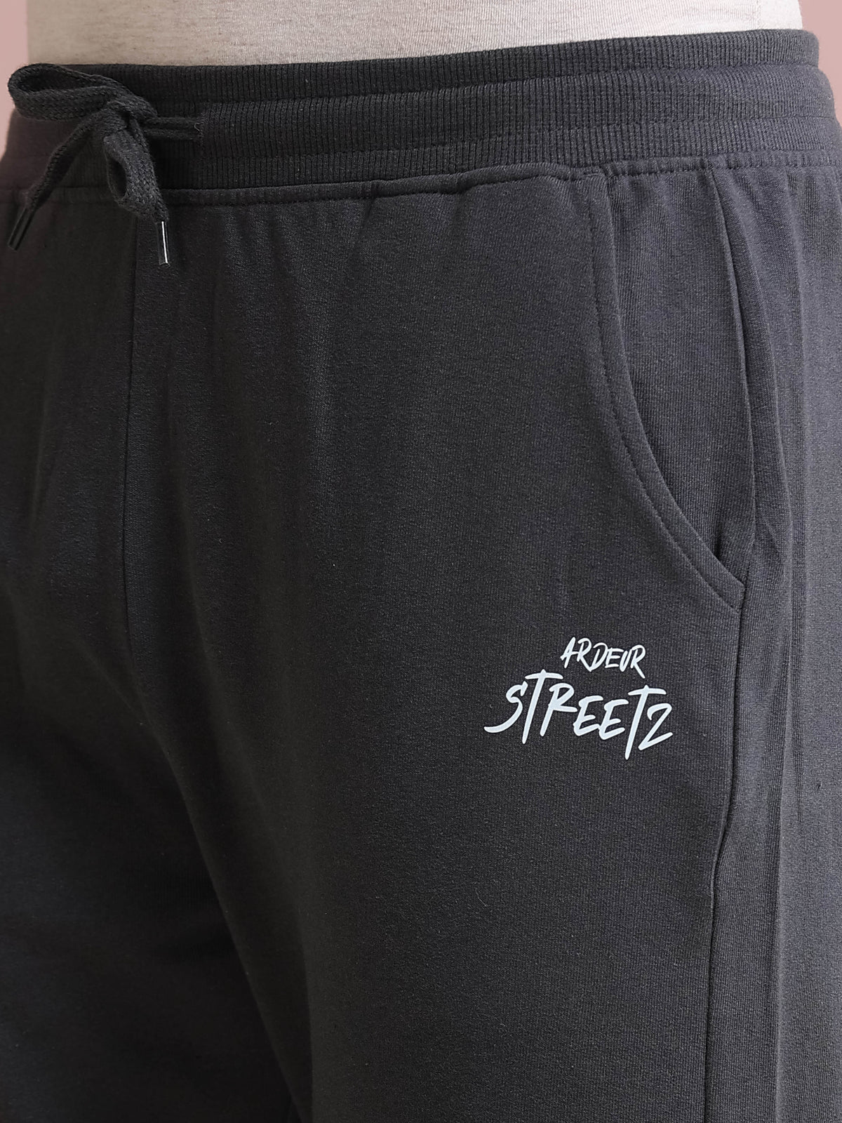 ARDEUR STREETZ Men's Relaxed Fit Self DesignsTrack Pants - Steel Grey