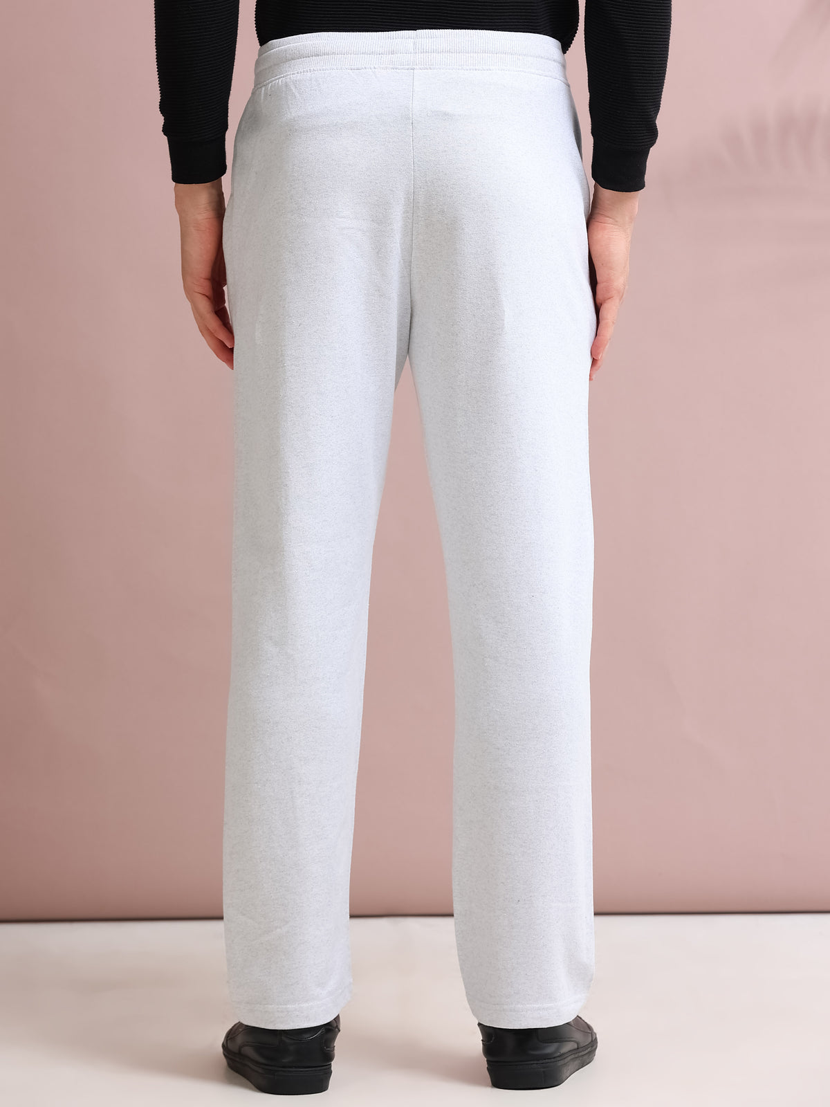 ARDEUR STREETZ Men's Relaxed Fit Self DesignsTrack Pants - White Melange