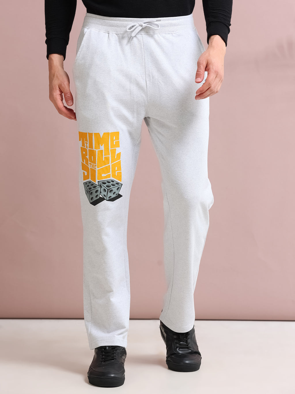 ARDEUR STREETZ Men's Relaxed Fit Self DesignsTrack Pants - White Melange