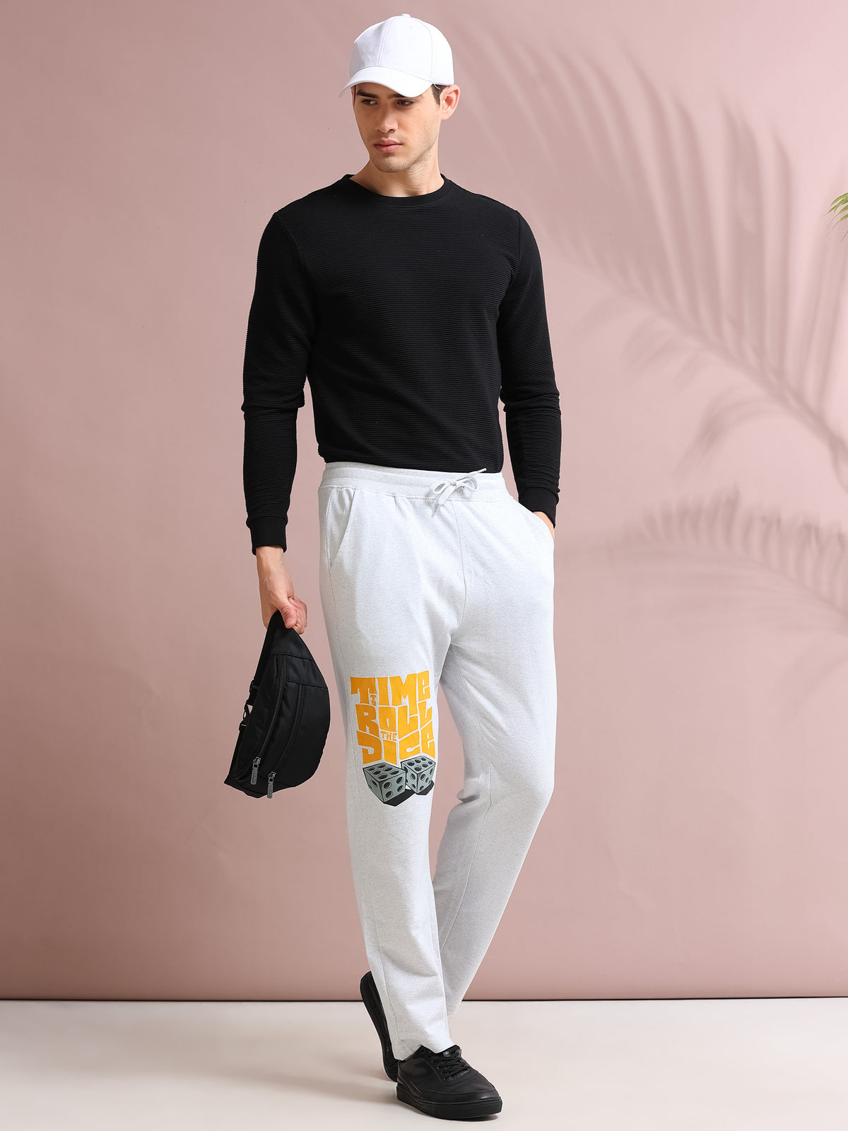 ARDEUR STREETZ Men's Relaxed Fit Self DesignsTrack Pants - White Melange