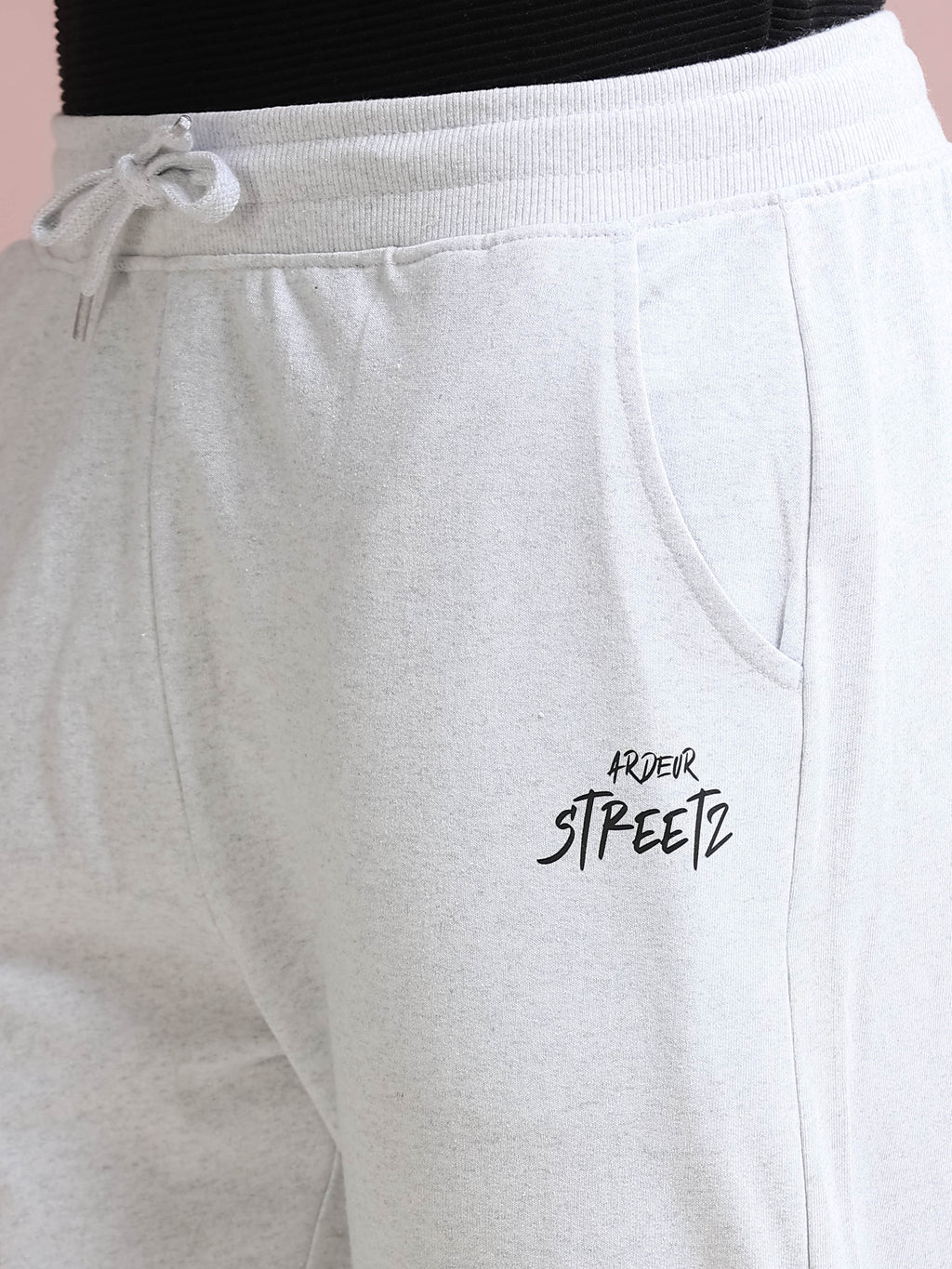 ARDEUR STREETZ Men's Relaxed Fit Self DesignsTrack Pants - White Melange