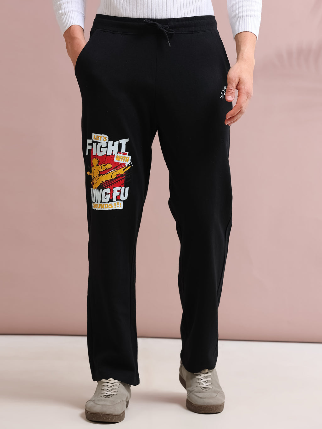 ARDEUR STREETZ Men's Relaxed Fit Cotton Blended Track Pants - Black
