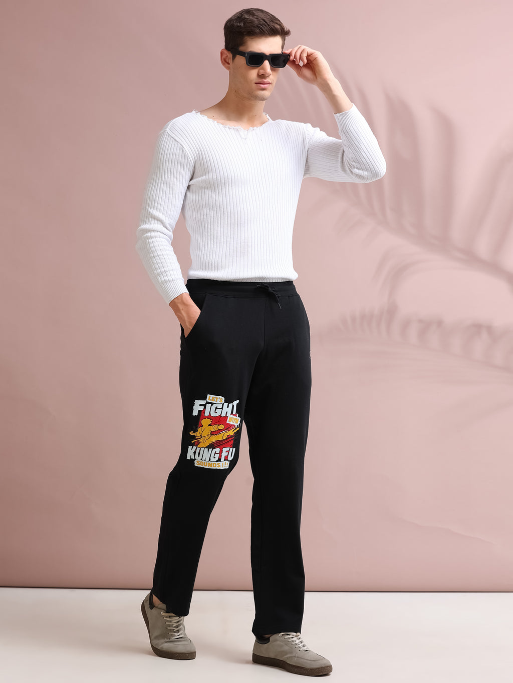ARDEUR STREETZ Men's Relaxed Fit Cotton Blended Track Pants - Black