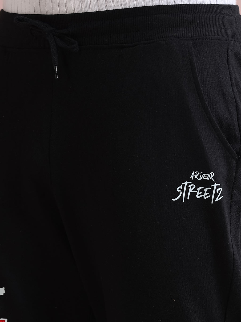 ARDEUR STREETZ Men's Relaxed Fit Cotton Blended Track Pants - Black