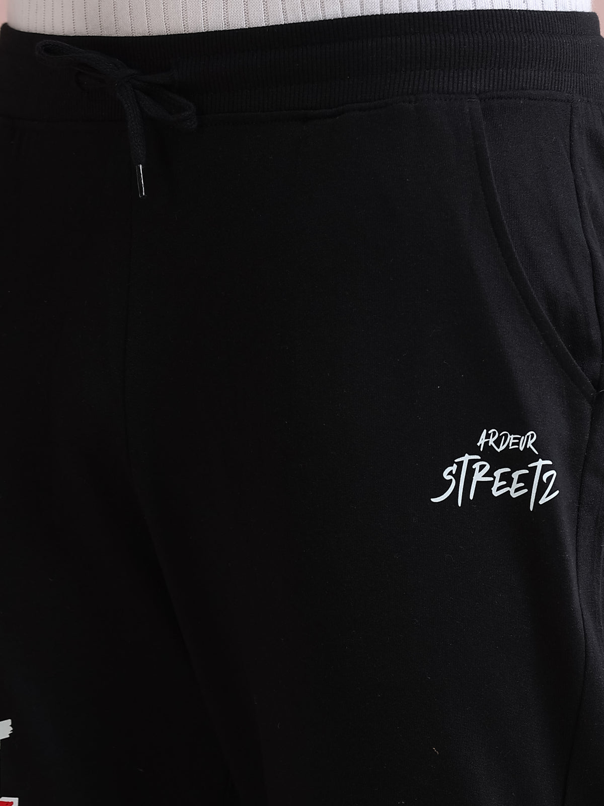 ARDEUR STREETZ Men's Relaxed Fit Cotton Blended Track Pants - Black