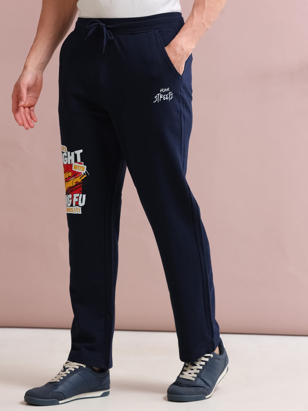 ARDEUR STREETZ Men's Relaxed Fit Cotton Blended Track Pants - Navy