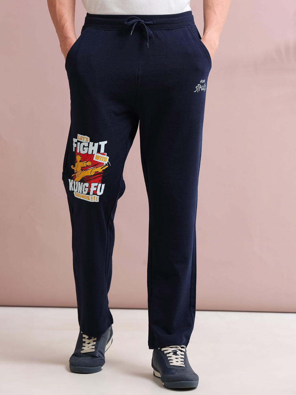 ARDEUR STREETZ Men's Relaxed Fit Cotton Blended Track Pants - Navy