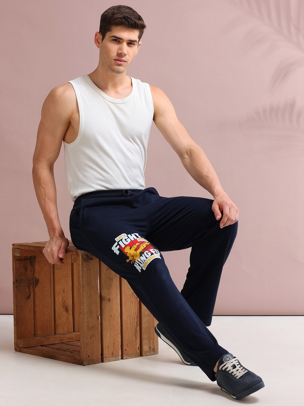 ARDEUR STREETZ Men's Relaxed Fit Cotton Blended Track Pants - Navy