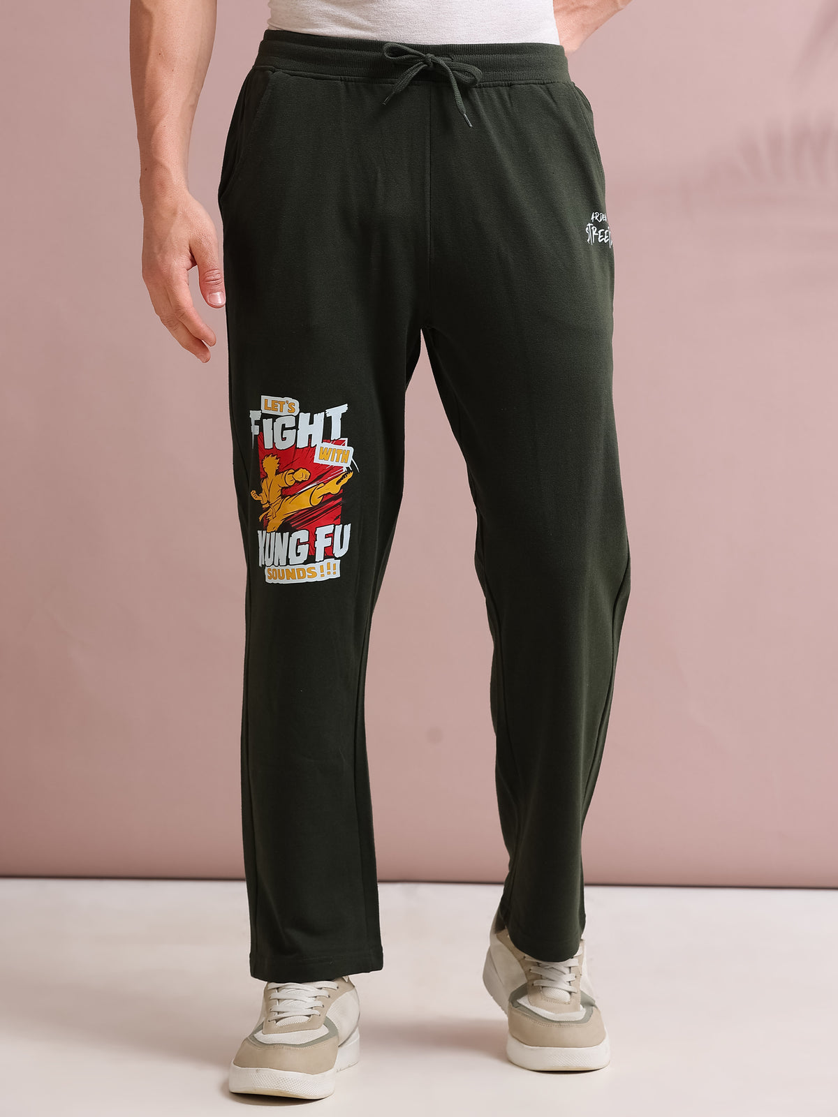 ARDEUR STREETZ Men's Relaxed Fit Cotton Blended Track Pants - Olive