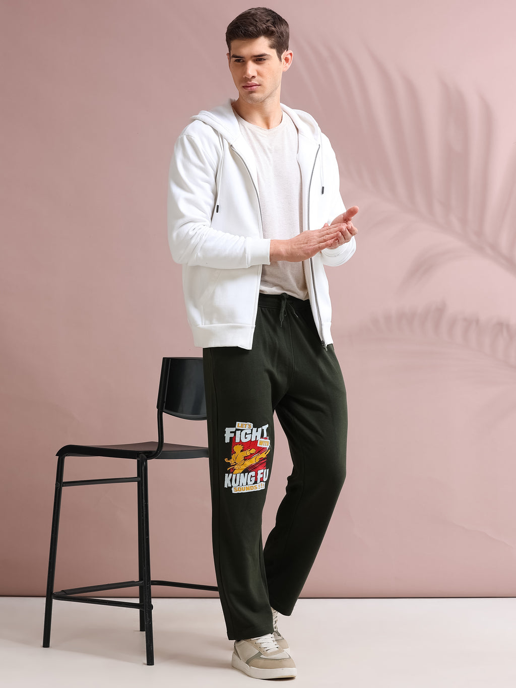 ARDEUR STREETZ Men's Relaxed Fit Cotton Blended Track Pants - Olive