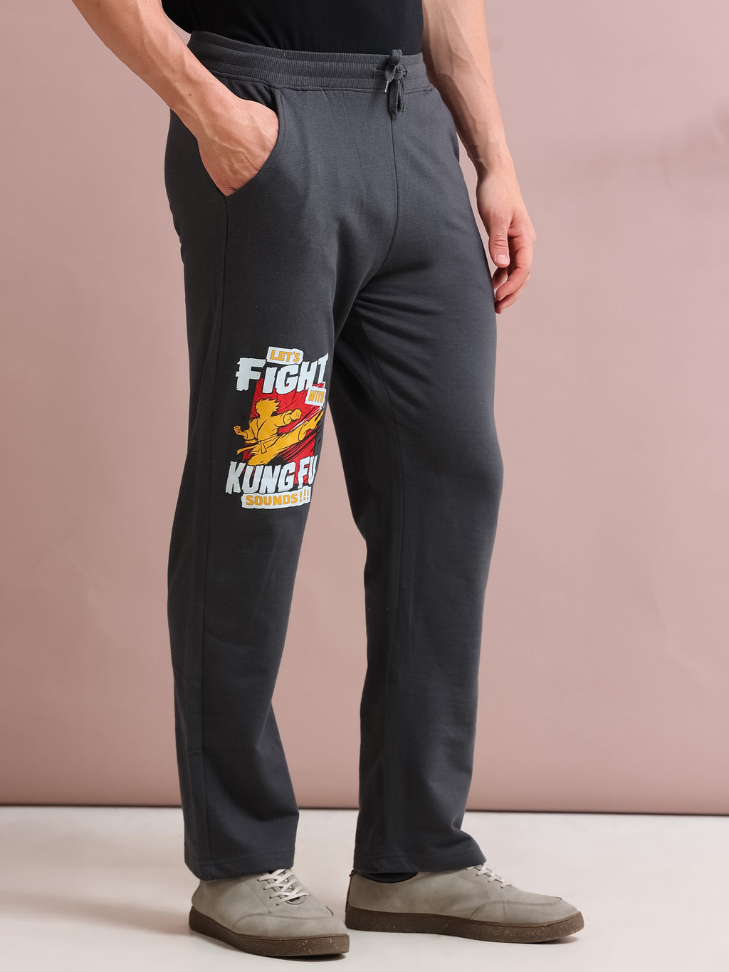ARDEUR STREETZ Men's Relaxed Fit Cotton Blended Track Pants - Steel Grey