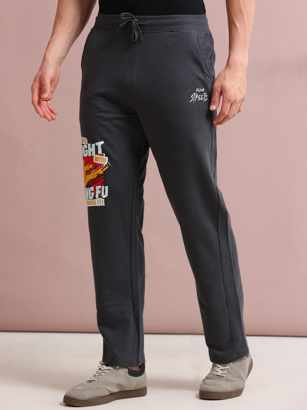 ARDEUR STREETZ Men's Relaxed Fit Cotton Blended Track Pants - Steel Grey