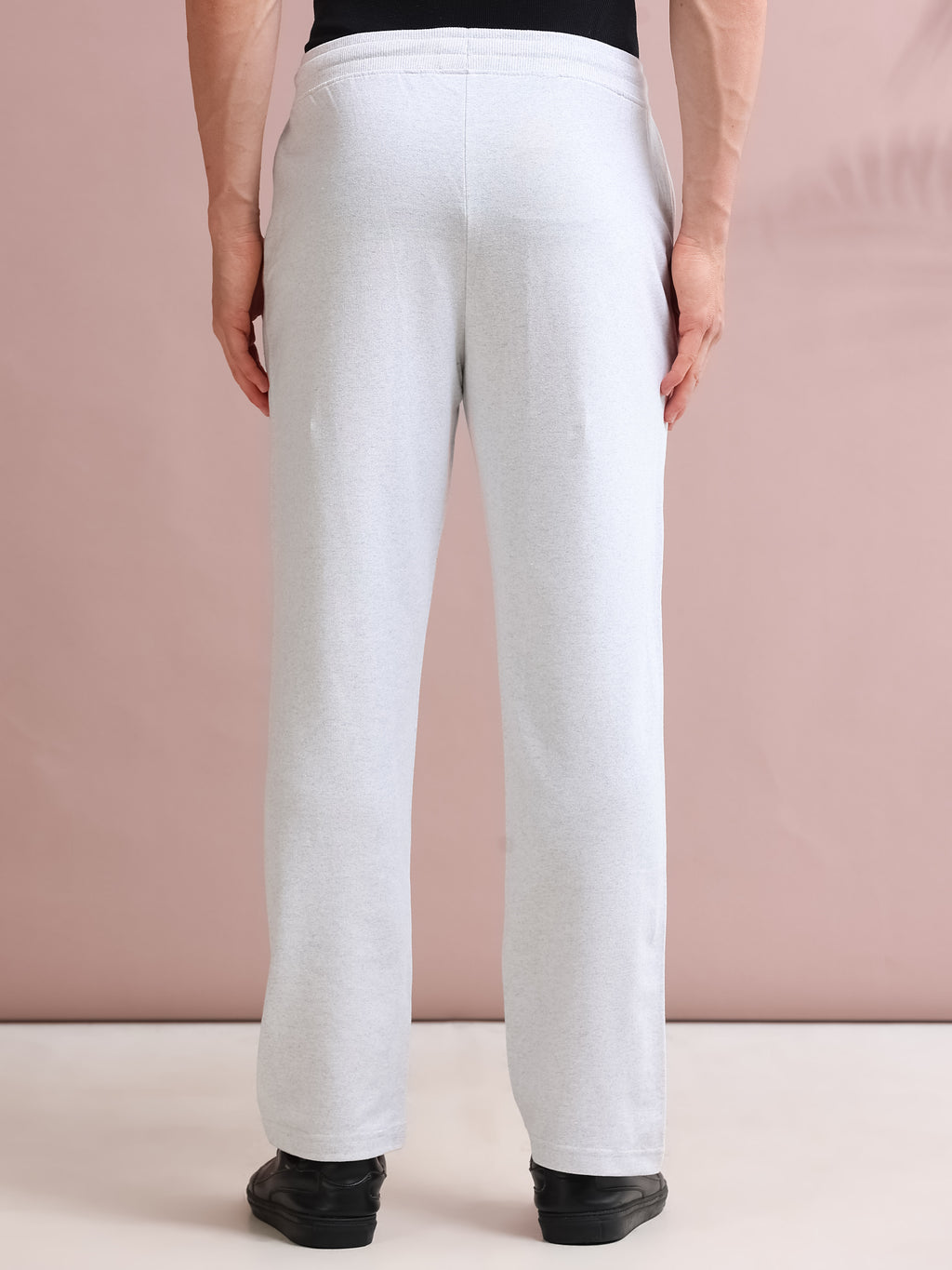 ARDEUR STREETZ Men's Relaxed Fit Cotton Blended Track Pants - White Melange