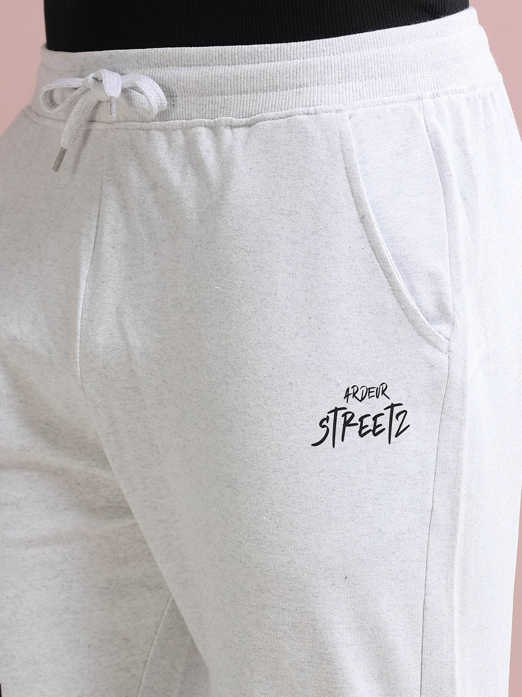 ARDEUR STREETZ Men's Relaxed Fit Cotton Blended Track Pants - White Melange