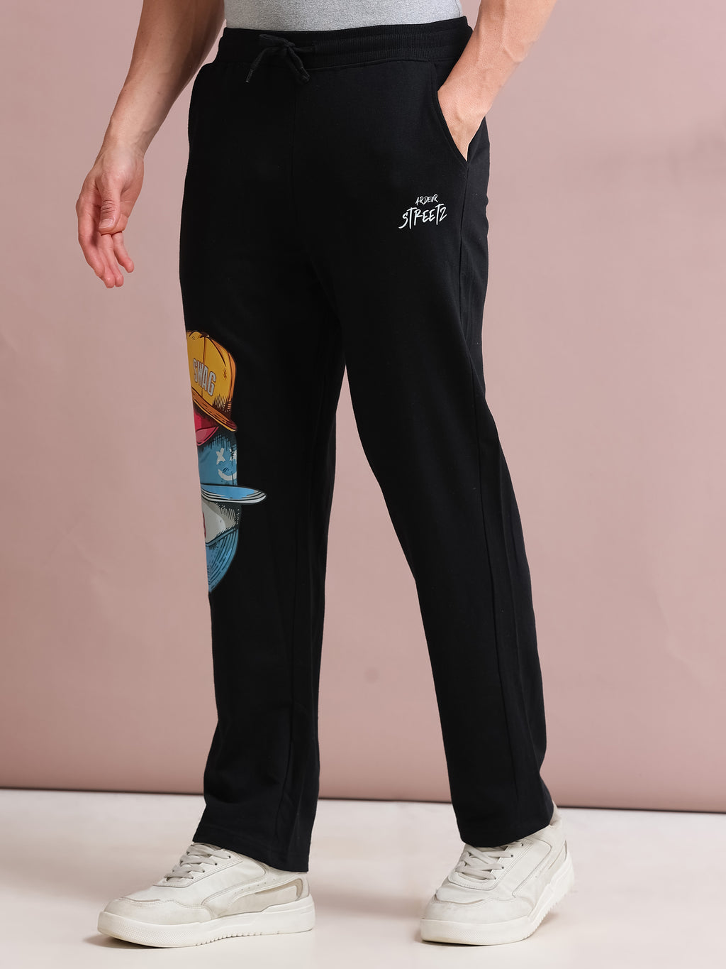 ARDEUR STREETZ Men's Relaxed Fit Printed Track Pants - Black