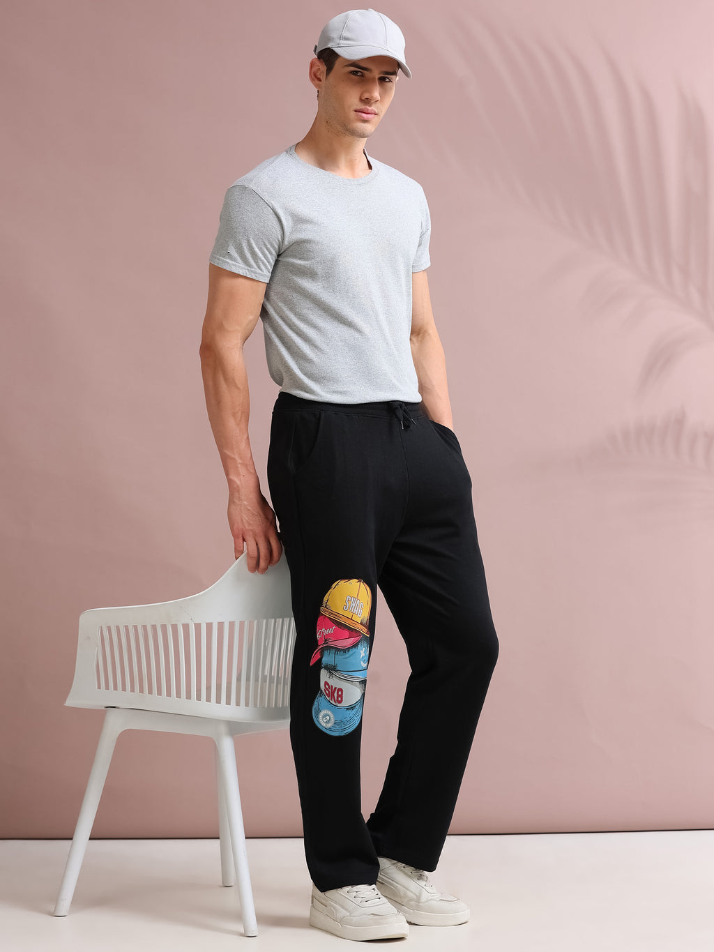 ARDEUR STREETZ Men's Relaxed Fit Printed Track Pants - Black