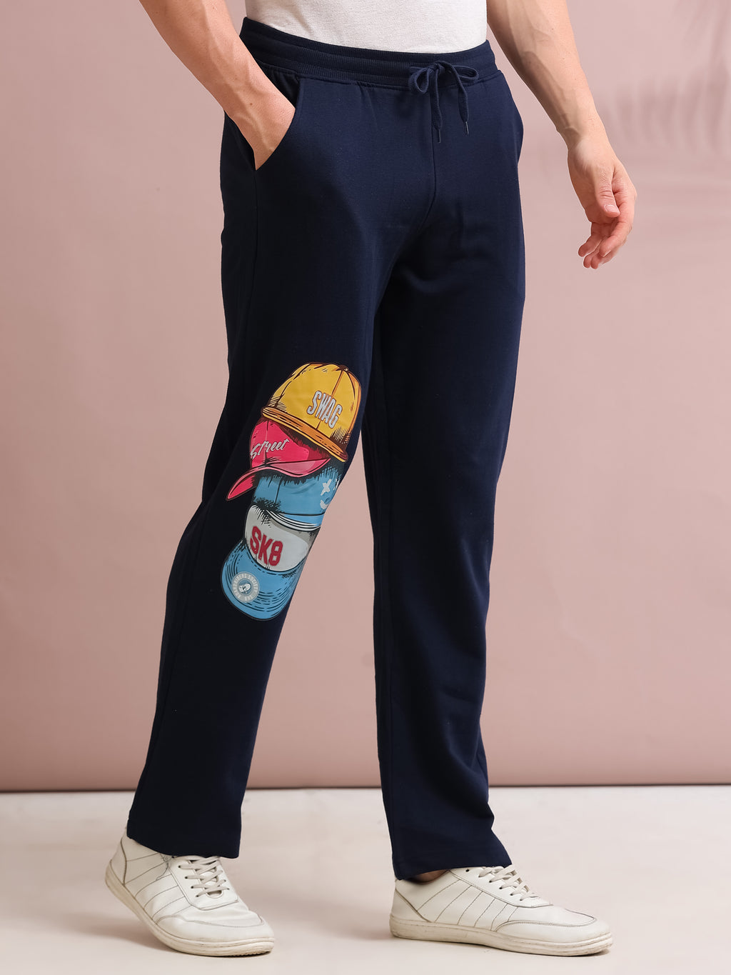 ARDEUR STREETZ Men's Relaxed Fit Printed Track Pants - Navy