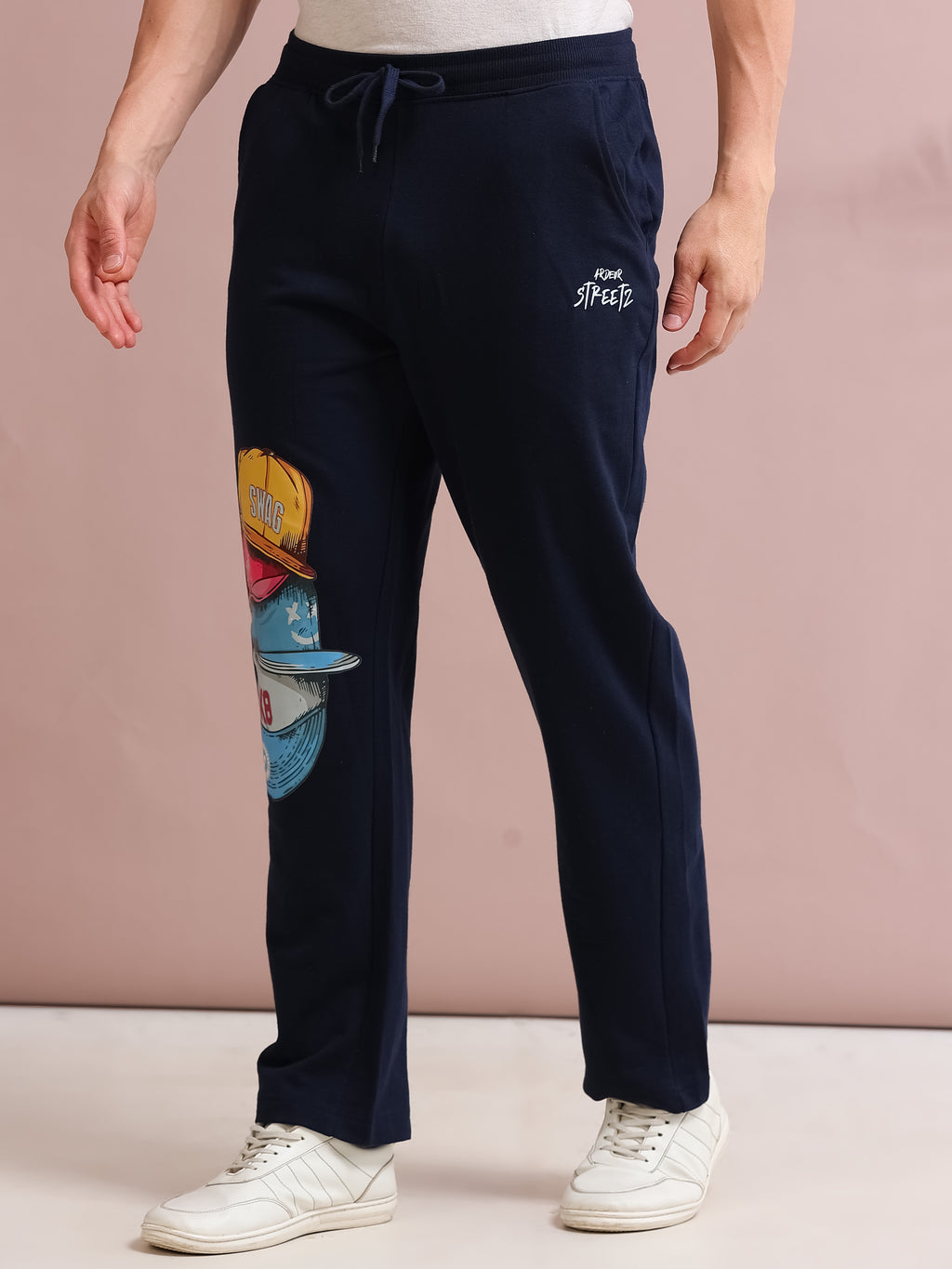 ARDEUR STREETZ Men's Relaxed Fit Printed Track Pants - Navy