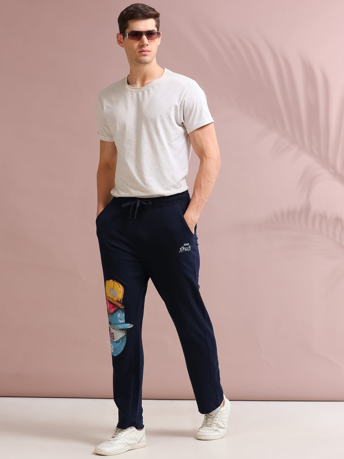 ARDEUR STREETZ Men's Relaxed Fit Printed Track Pants - Navy