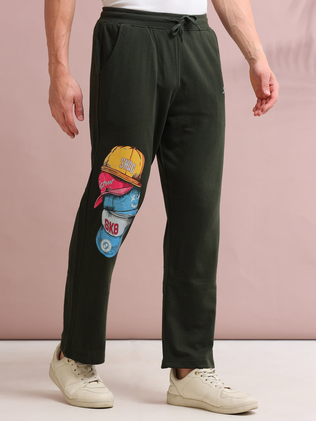 ARDEUR STREETZ Men's Relaxed Fit Printed Track Pants - Olive