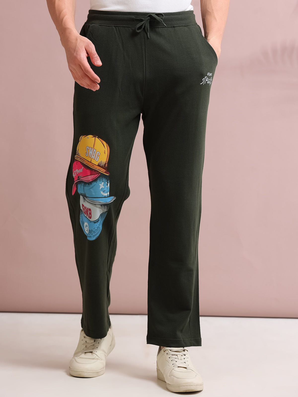 ARDEUR STREETZ Men's Relaxed Fit Printed Track Pants - Olive