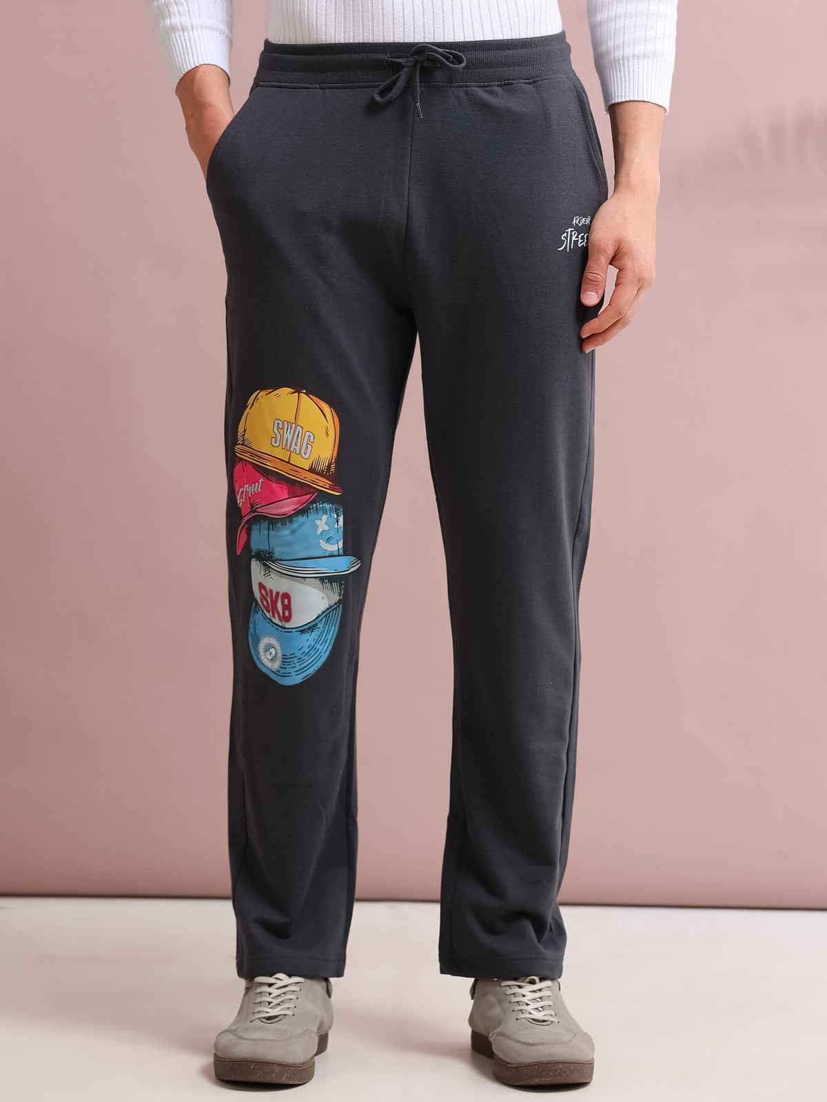 ARDEUR STREETZ Men's Relaxed Fit Printed Track Pants - Steel Grey