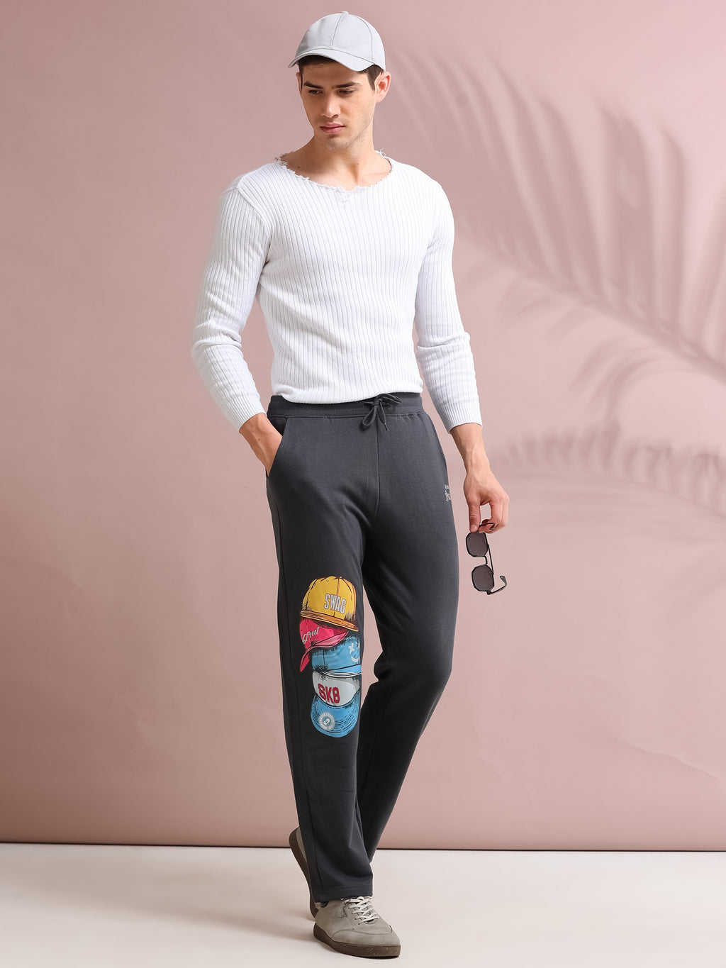 ARDEUR STREETZ Men's Relaxed Fit Printed Track Pants - Steel Grey