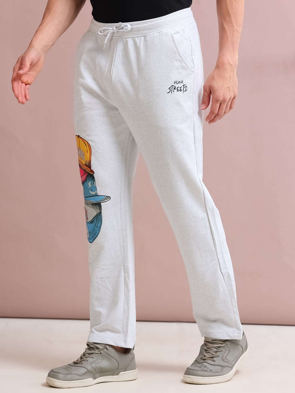 ARDEUR STREETZ Men's Relaxed Fit Printed Track Pants - White Melange