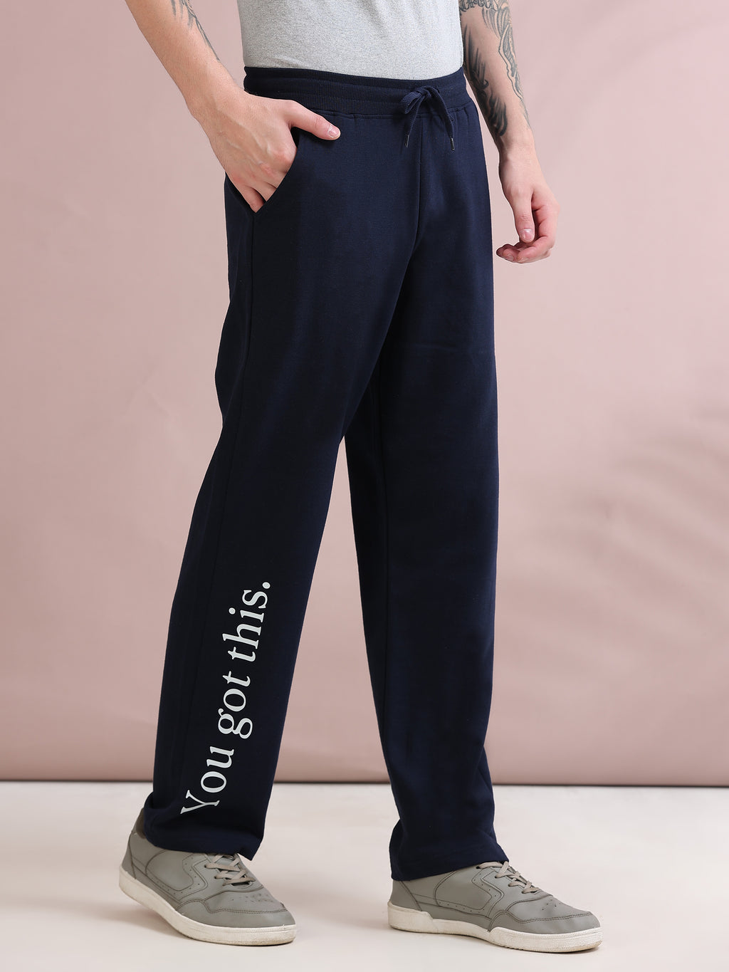 ARDEUR ZEAL IN YOU Men's Relaxed Fit Printed Track Pants - Navy