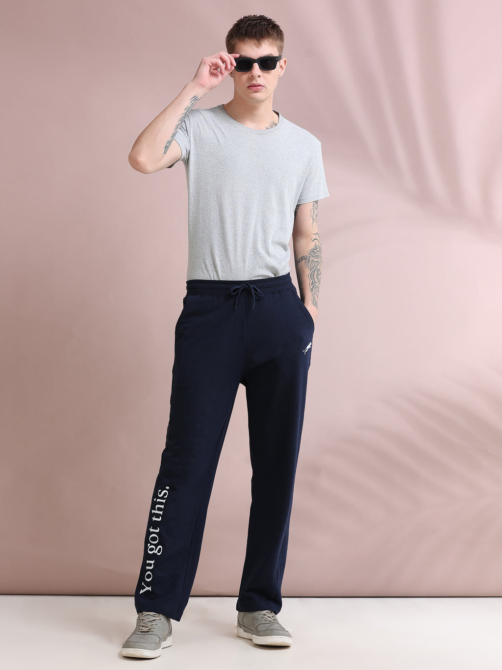 ARDEUR ZEAL IN YOU Men's Relaxed Fit Printed Track Pants - Navy