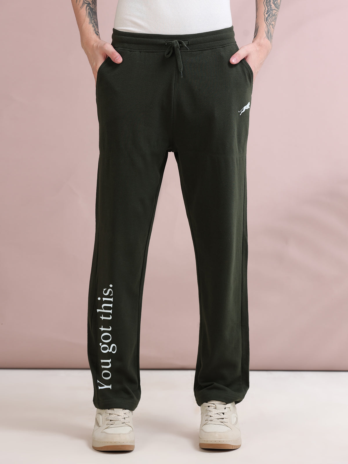 ARDEUR ZEAL IN YOU Men's Relaxed Fit Printed Track Pants - Olive