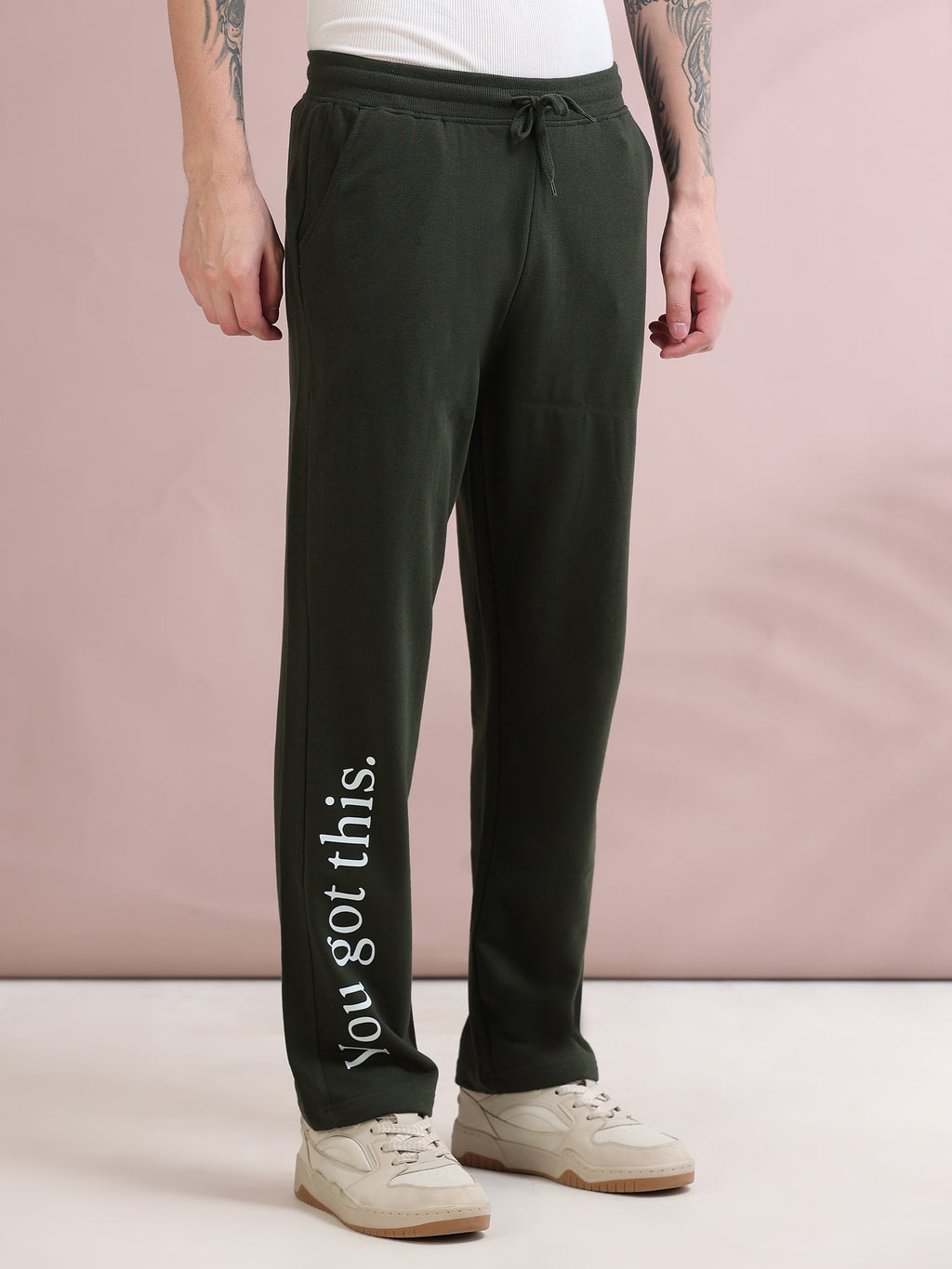 ARDEUR ZEAL IN YOU Men's Relaxed Fit Printed Track Pants - Olive