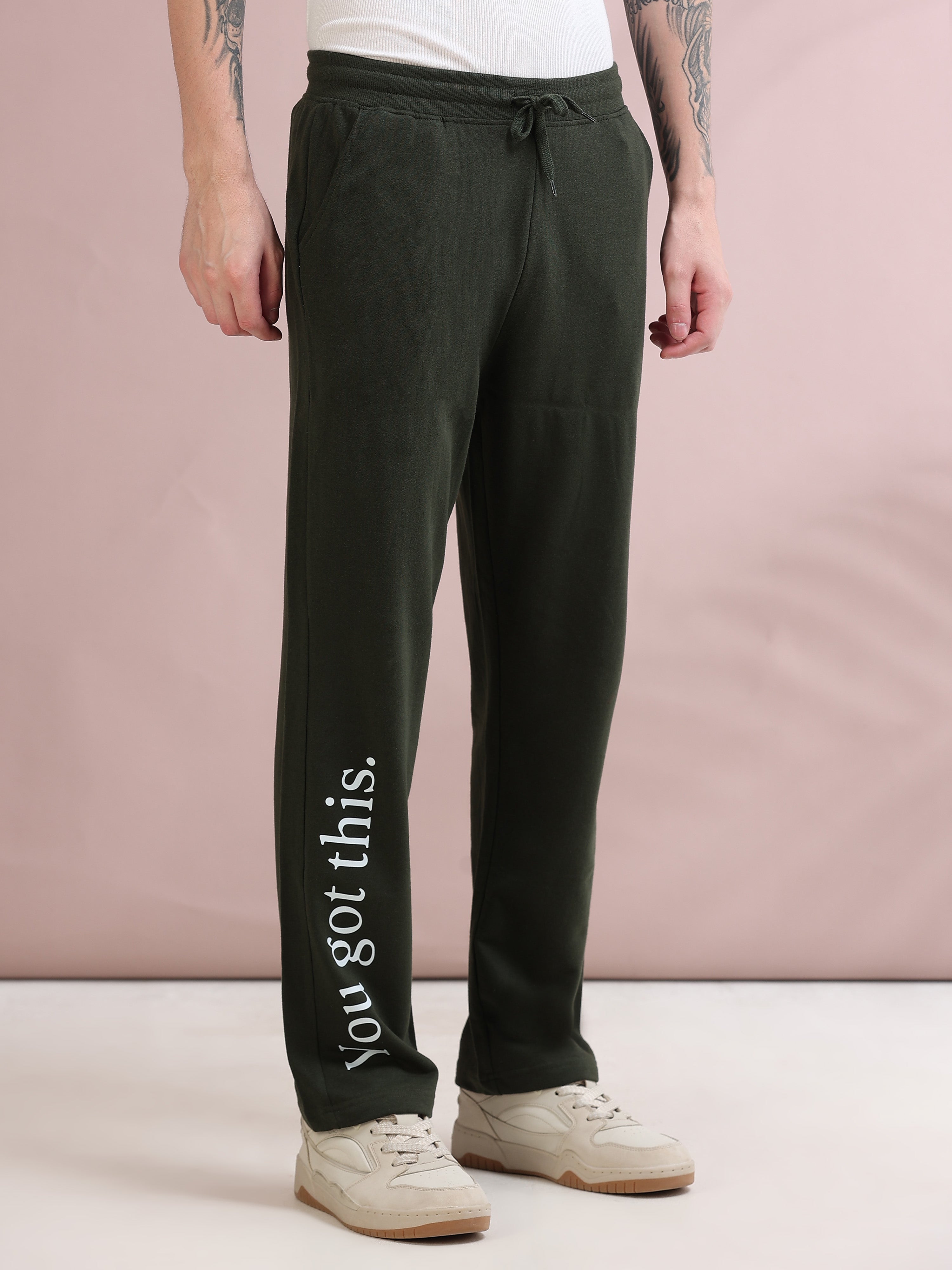 ARDEUR ZEAL IN YOU Men's Relaxed Fit Printed Track Pants - Olive