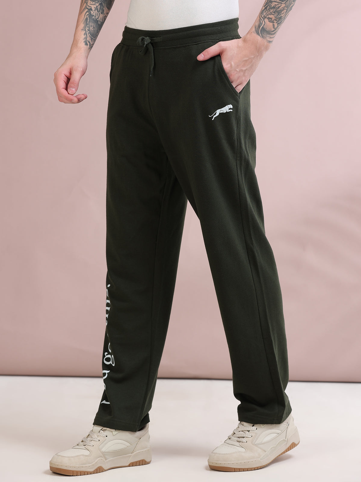 ARDEUR ZEAL IN YOU Men's Relaxed Fit Printed Track Pants - Olive