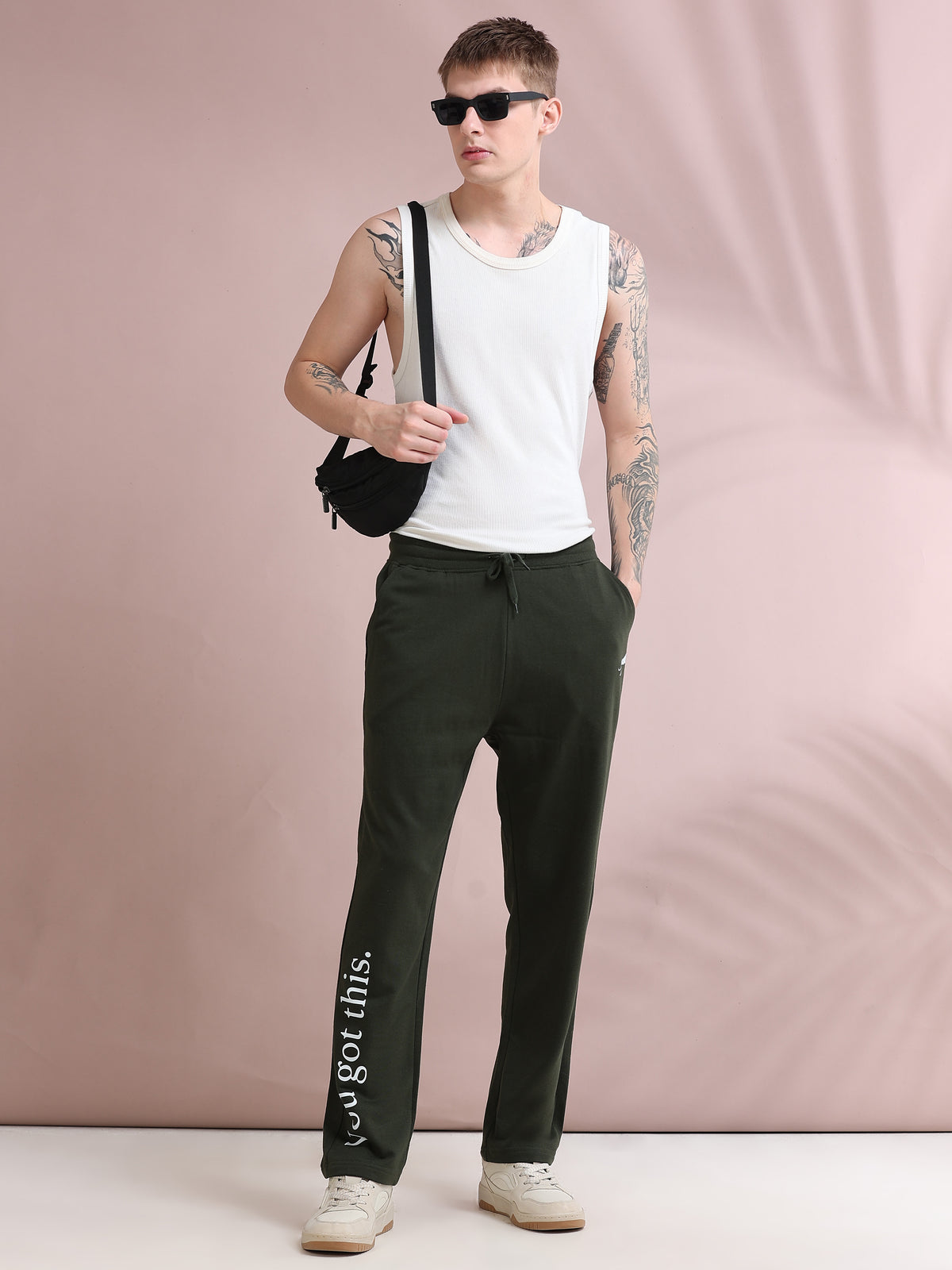 ARDEUR ZEAL IN YOU Men's Relaxed Fit Printed Track Pants - Olive