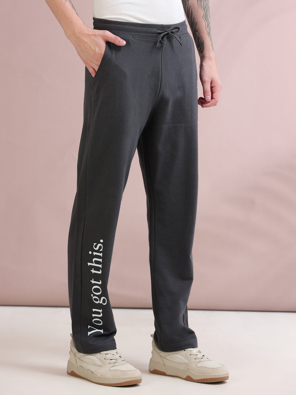 ARDEUR ZEAL IN YOU Men's Relaxed Fit Printed Track Pants - Steel Grey