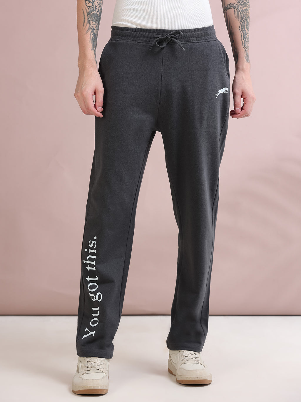 ARDEUR ZEAL IN YOU Men's Relaxed Fit Printed Track Pants - Steel Grey