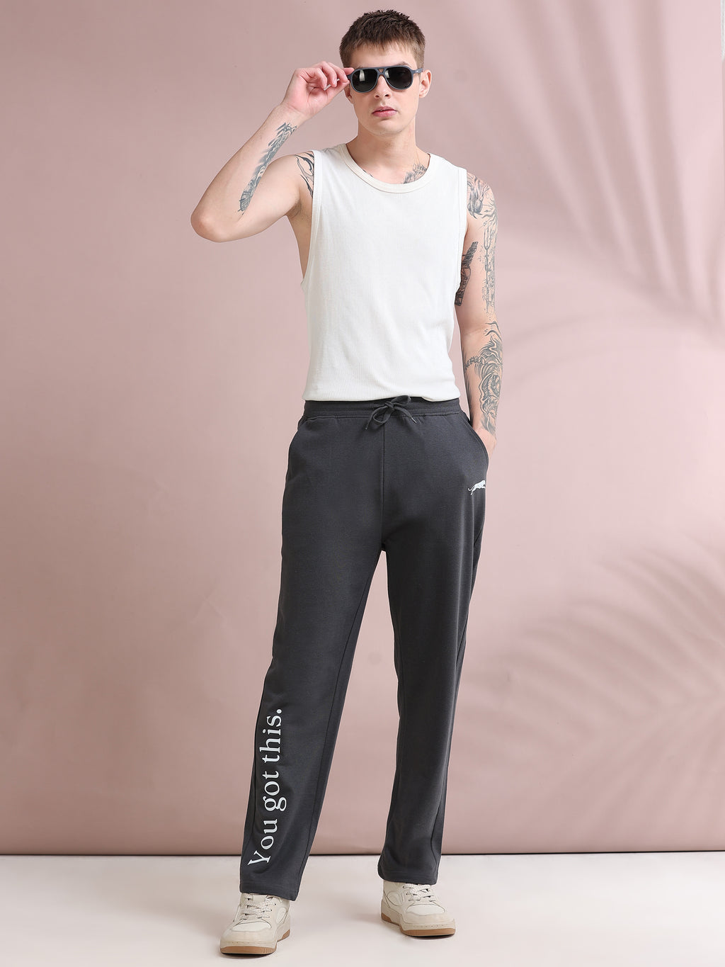 ARDEUR ZEAL IN YOU Men's Relaxed Fit Printed Track Pants - Steel Grey