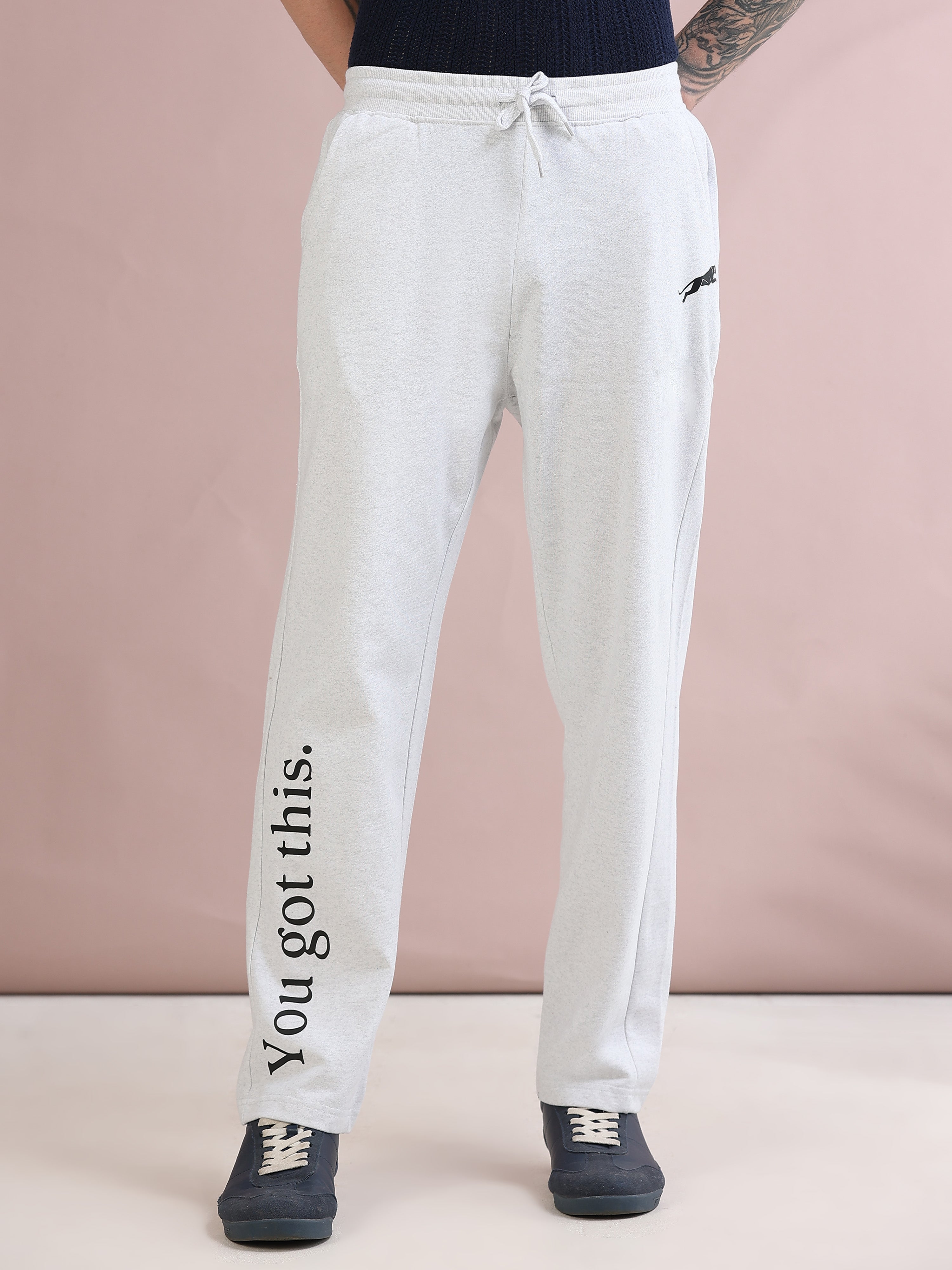 ARDEUR ZEAL IN YOU Men's Relaxed Fit Printed Track Pants - White Melange