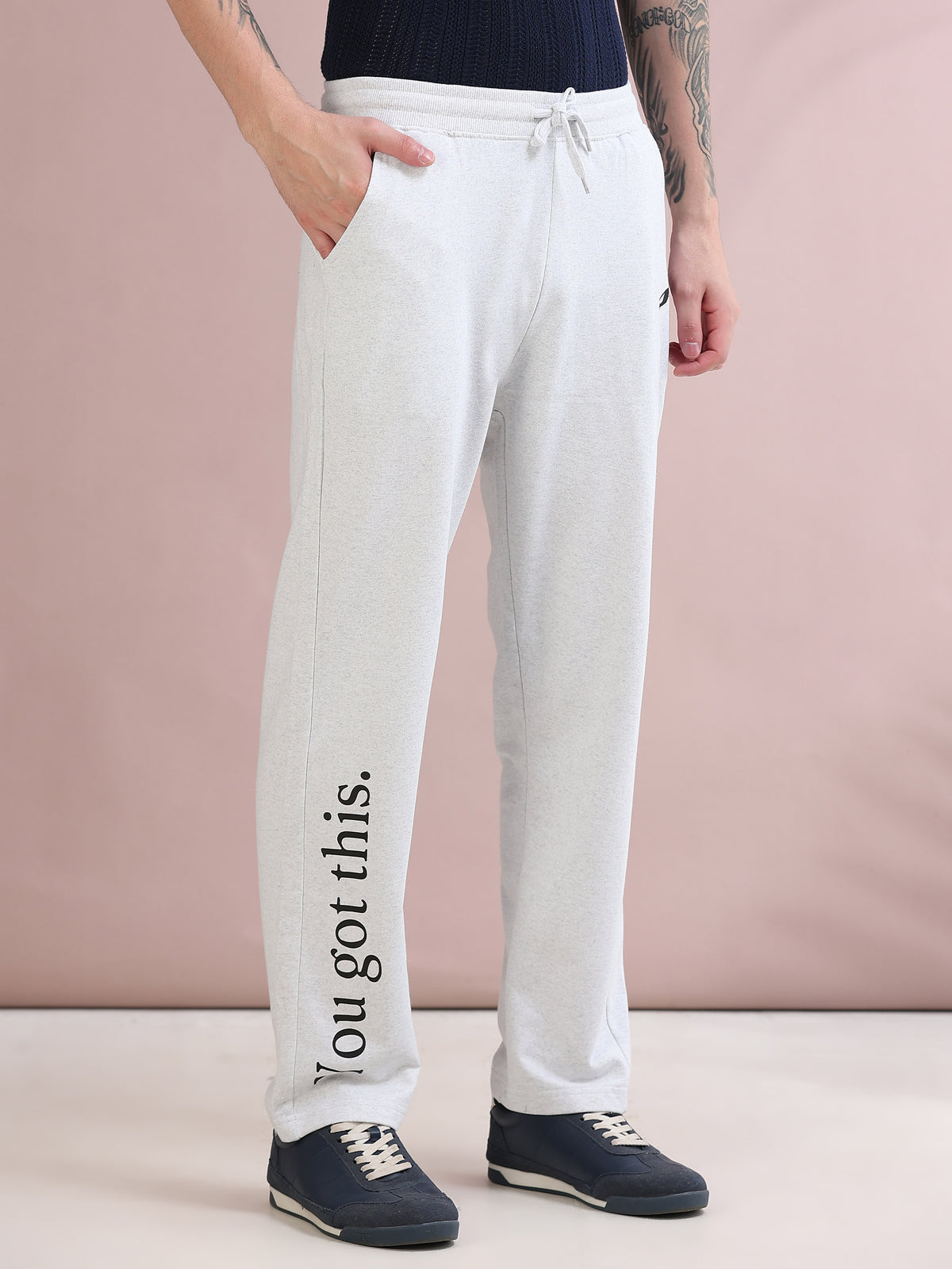 ARDEUR ZEAL IN YOU Men's Relaxed Fit Printed Track Pants - White Melange