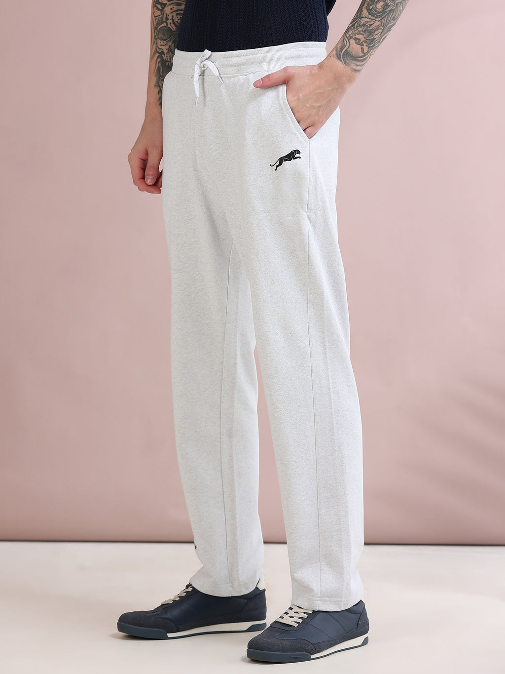 ARDEUR ZEAL IN YOU Men's Relaxed Fit Printed Track Pants - White Melange
