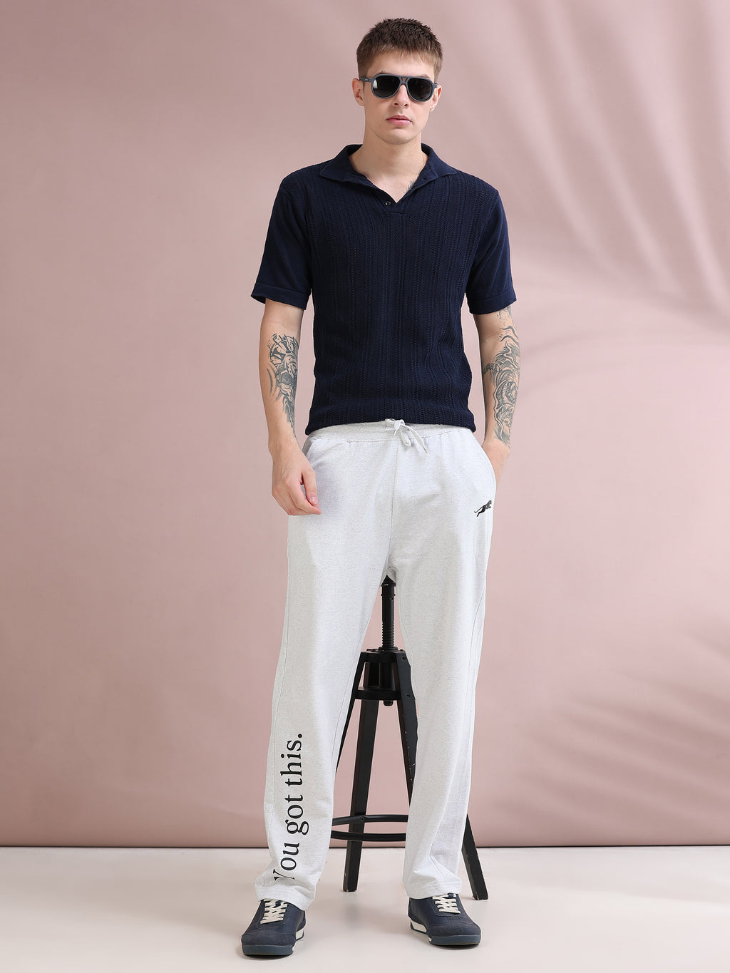 ARDEUR ZEAL IN YOU Men's Relaxed Fit Printed Track Pants - White Melange