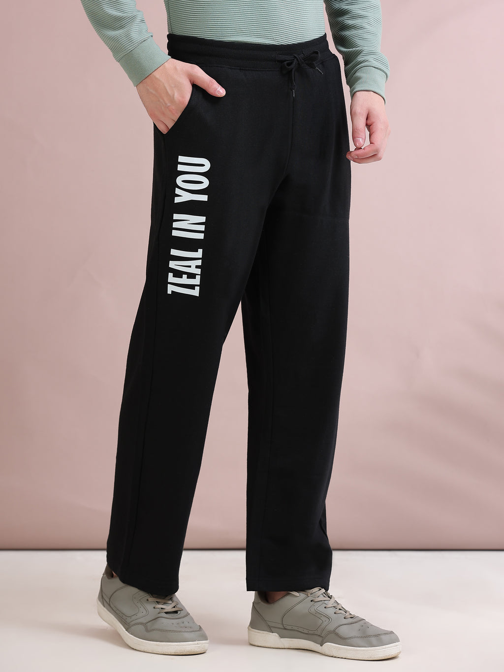 ARDEUR ZEAL IN YOU Men's Relaxed Fit Cotton Blended Track Pants - Black
