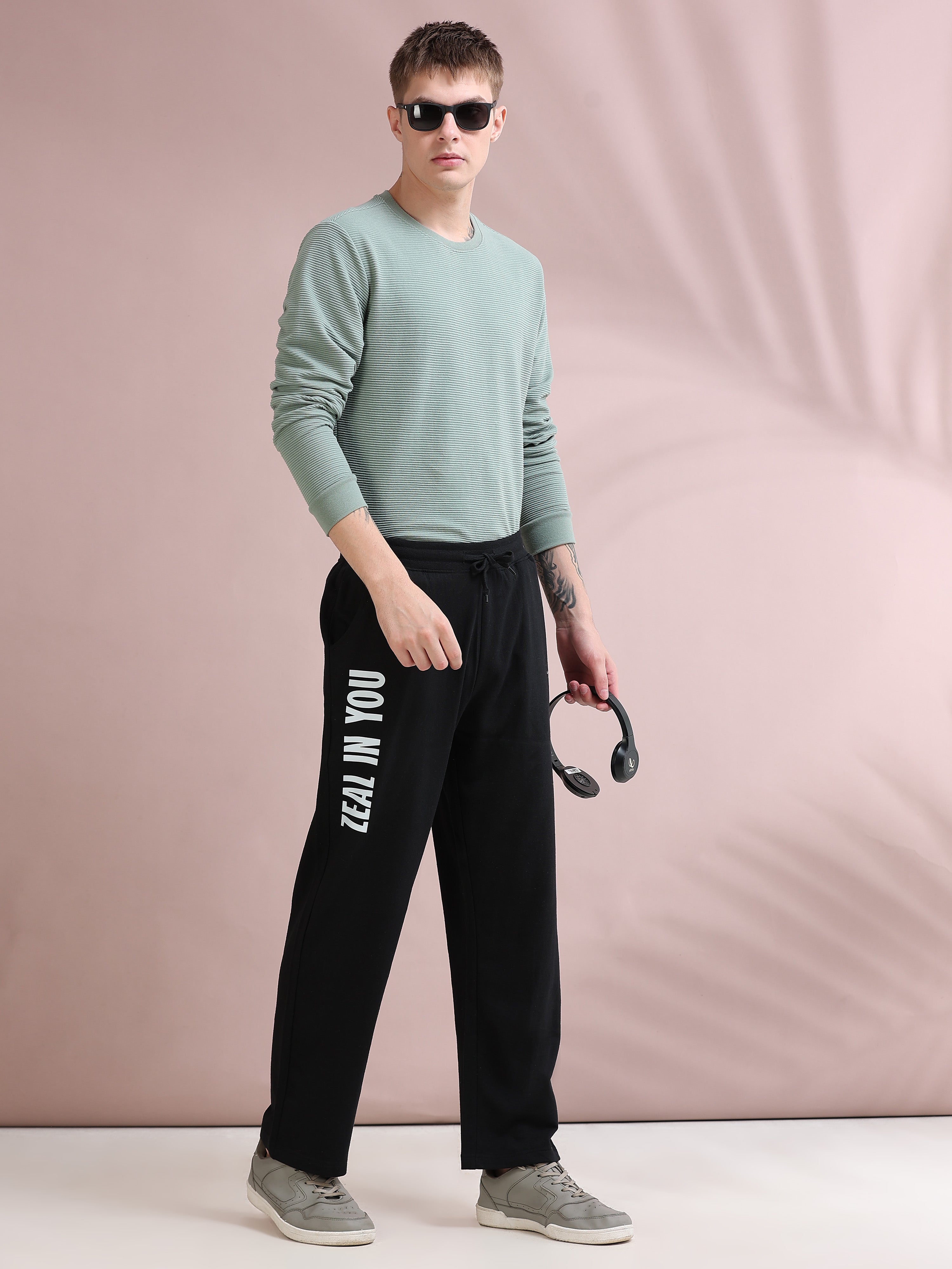 ARDEUR ZEAL IN YOU Men's Relaxed Fit Cotton Blended Track Pants - Black