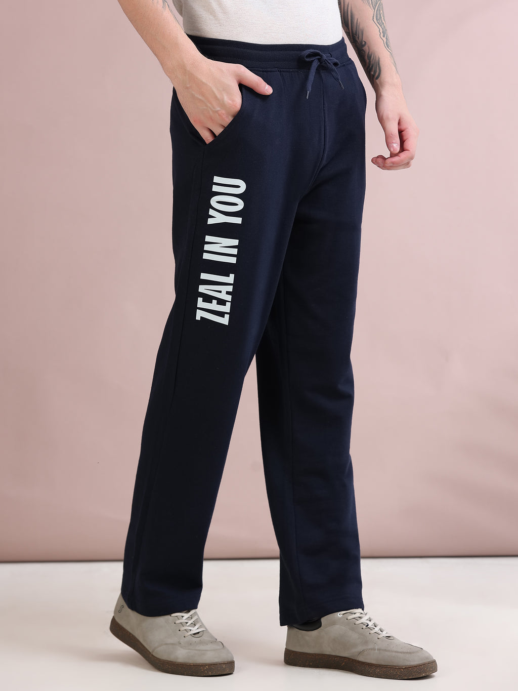 ARDEUR ZEAL IN YOU Men's Relaxed Fit Cotton Blended Track Pants - Navy