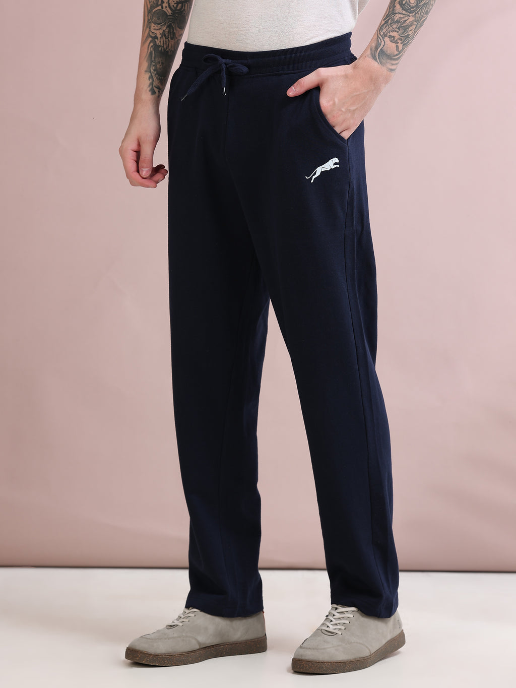ARDEUR ZEAL IN YOU Men's Relaxed Fit Cotton Blended Track Pants - Navy