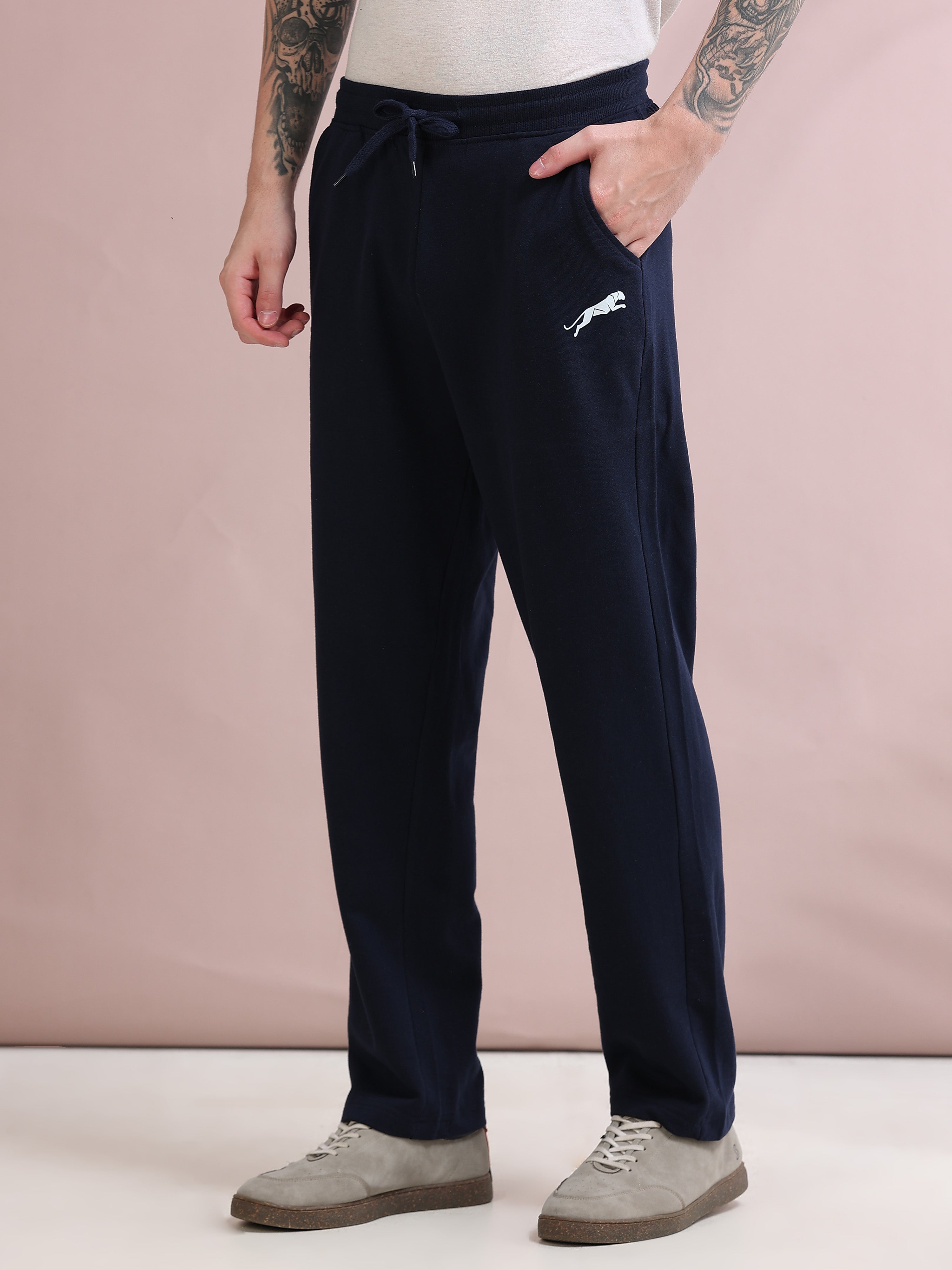 ARDEUR ZEAL IN YOU Men's Relaxed Fit Cotton Blended Track Pants - Navy
