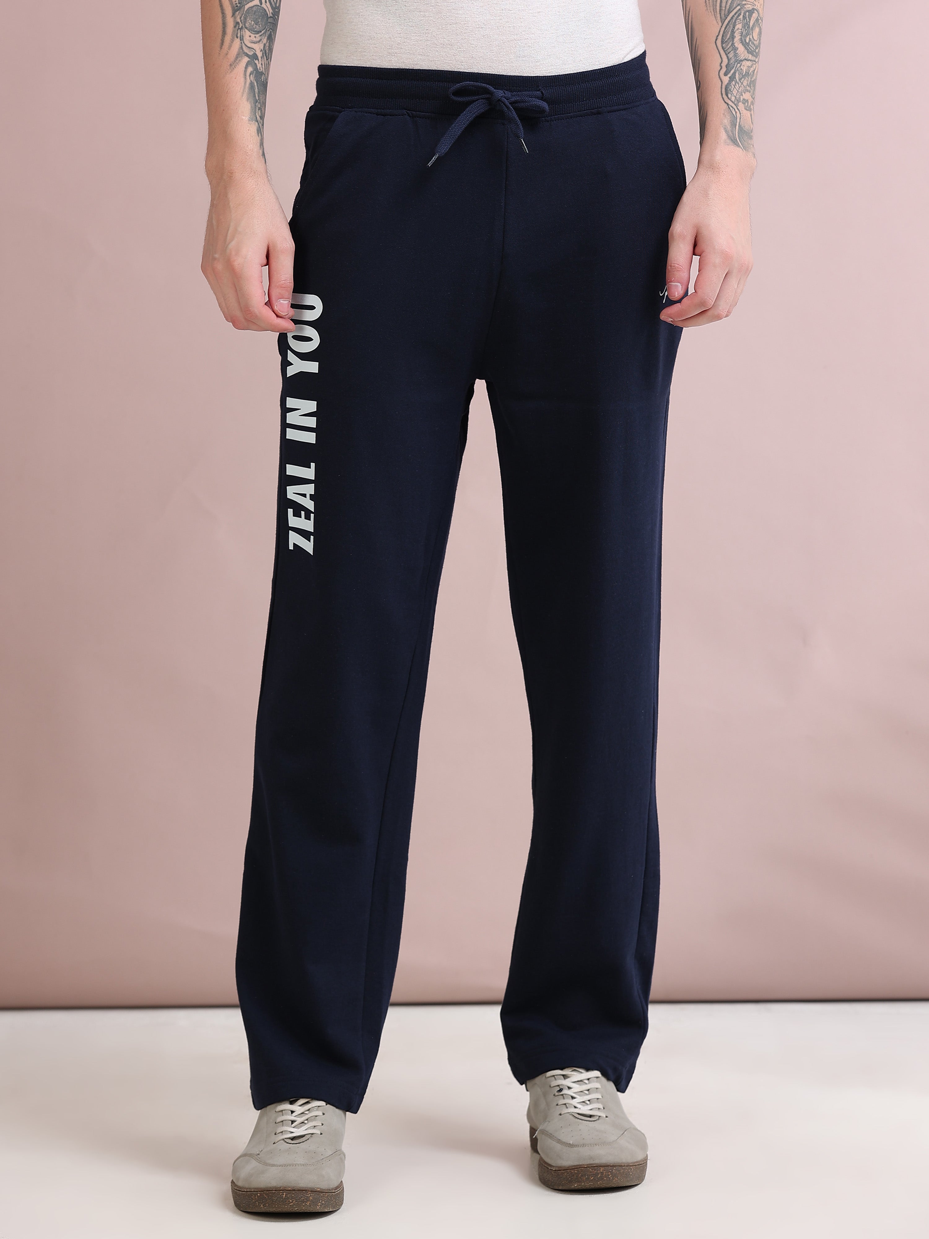 ARDEUR ZEAL IN YOU Men's Relaxed Fit Cotton Blended Track Pants - Navy